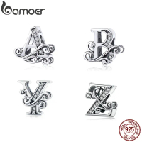 Bamoer ของแท้ จี้สร้อยคอลูกปัดเงิน 925 ประดับเพทาย รูปตัวอักษร BSC030 Perfect Gift for Any Occasion