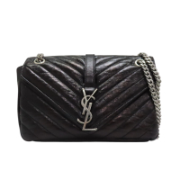【二手名牌BRAND OFF】SAINT LAURENT YSL 聖羅蘭 黑色 亮面牛皮 肩背包 染色