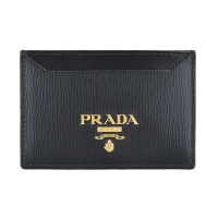 【PRADA 普拉達】PRADA金字LOGO水波紋PVC 2卡開口式卡片夾(黑)