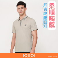 oillio歐洲貴族 男裝 短袖休閒POLO衫 修身POLO 素面 透氣吸濕排汗 涼感 卡其色 法國品牌