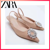 ☣ZARA Rhinestone Decorative Pointed Toe Low Heel Casual Women's Shoes