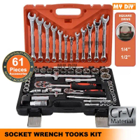 DECKER 61pcs Tools Set Ratchet Box Socket Set 61pcs 1/2\ & 1/4\" Dr Socket Wrench Set Spanner Set"