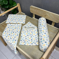Combo sơ sinh 4 món 4KIDS FAMILY gối mỏng, gối ôm, khăn tắm và mền 2 lớp