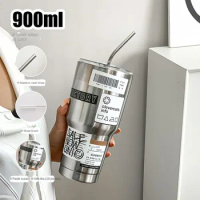 Car Coffee Cup Summer 304 Stainless Steel Ice Bomber Cup Cold Insulation Straw Cup Outdoor Portable