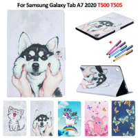 Tablet For Funda Samsung Galaxy Tab A7 Case SM T500 T505 Cute Puppy Cat Unicorn Leather Cover For Coque Galaxy Tab A7 Case 2020
