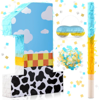 Poen Cow Number Piñata Birthday Decorations Toy Inspire Game Cow Birthday Piñata with Stick Blindfol