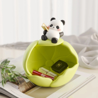 【觀趣旗艦店】桌上擺件 可愛熊貓桌上收納擺件 創意裝飾品(花朵熊貓收納擺件/敞口設計//預售15天)