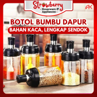 Botol bumbu kaca dengan sendok set / tempat bumbu dengan sendok bahan kaca Dapur Garam Kitchenware