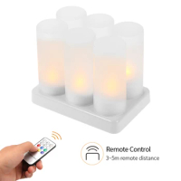 Set of 6 Rechargeable LED Color Changing Flickering Flameless Tealight Candles Lights with Remote Control for Christmas Party