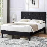 Queen Size Bed Frame, Upholstered Platform With Adjustable Headboard,Wood Slat Support,No Box Spring Needed Sleeper Comfy Bed