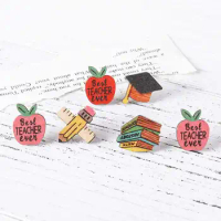 Hot Sale Teacher's Day Gift Rainbow Pencil Ear Stud Cute Apple Textbook Bachelor's Cap Print Wooden Ear Stud Festival Jewelry