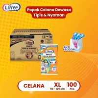 100 pcs Lifree XL 1 isi 2 Dus + BONUS 4 pcs - Popok Celana Dewasa Tipis & Nyaman Bergerak - Pampers