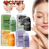 4PCS Green Tea Mud Film Stick Deep Cleaning Smearing Green Film Moisturizing Shrink Pores Brightening Solid Facial Mask Cream