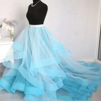 Sky Blue Ruffle Puffy Tulle Ball Gown Tulle Skirts Custom Made Any Color Free Fluffy Ruched Draped falda