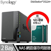 Synology群暉科技 DS224+ NAS 搭 Synology HAT3300 Plus系列 6TB NAS專用硬碟 x 2