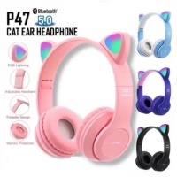 Headphone P47M Ear Cat Bluetooth LED 5.0 Wireless Earphone Over Head Bass