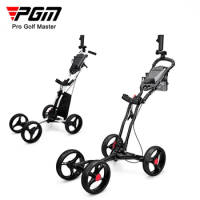 PGM Foldable Golf Bag Cart Four Wheels Aluminium Alloy Trolley with Umbrella Holder Bottle Cage Fixing Rope Manual Brake QC005