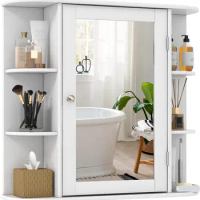 Wall-mounted Bathroom Cabinet with Mirror, 6 Adjustable Shelves, Bathroom Storage, Living Room