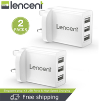 2-pack Lencent 3 Pin SingaporeHKUK 3-Port USB Charger 3.4A with Smart IC Technology for Samsung Galaxy USB Wall Charger Plug Portable Mains Power Adapter Plug