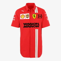 2021新款F1賽車服紅色車隊短袖勒克萊爾襯衣賽恩斯夏季運動男襯衫