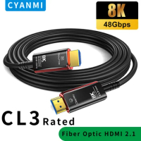 HDMI Cables 50FT,8K HDMI 2.1 fiber optic Cable CL3 Rated,48Gbps 8K@60 4K@120Hz/144Hz,eARC HDCP 2.2&amp;2.3,Compatible for Xbox/PS5