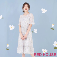 【RED HOUSE 蕾赫斯】清新小碎花雪紡長洋裝(米白色)