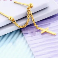 24k pure gold cross earrings 999 real gold chains earring fine gold cross hoop earring gold ball earrings