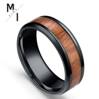 【M/I】Stainless steel inlaid wood grain ring Vintage titanium steel ring Handpiece Personality Men's
