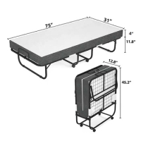 Single Steel Portable Rollaway Metal Fold Folded Foldable Folding Bed With Mattress