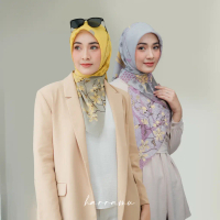 HARRAMU Jilbab Segiempat Motif Yasmiin Voal Paris Premium Hijab Segi 4 Empat Kerudung Square Laser C