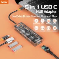 Basix USB C HUB TypeC Splitter To HDMI 4K Thunderbolt Docking Station Laptop Adapter With PD RJ45 For Macbook Air M1M2 iPad Pro
