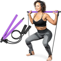 Pilates Bar Kit with Resistance Bands Portable Exercise Fitness Pilates Equipment for Women Men Body Shaping Home Gym Workout