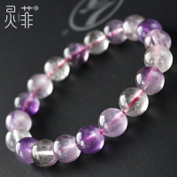 天然超七水晶手鏈7-11mm 超7紫鈦晶原石紫色水晶珠寶飾品手串男女