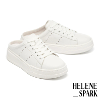 HELENE_SPARK 極簡率性純色牛皮綁帶厚底穆勒拖鞋(白)