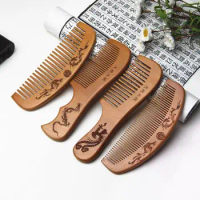 50% Hot Sale Anti-Static Comb Natural Peach Solid Wood Comb Engraved Peach Wood Healthy Massage Hair Care Tool Beauty Accessoriy