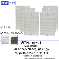 PUREBURG 6入組-適用Honeywell HPA-100 HAP-200 300 Insight5150 5250 5350 空氣清淨機濾網