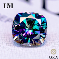 Moissanite Gemstone Cushion Cut Rainbow Green Color Lab Grow Diamond Charms Advanced Jewelry Making Materials with GRA Report