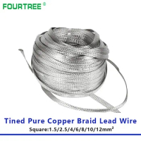1 Meter Tinned Pure Copper Braid Lead Wire Bare Ground Cable High Flexibility Flat Conductive Tape Square 1.5-12mm2