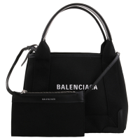 BALENCIAGA 巴黎世家 -白標LOGO帆布附零錢包兩用包(黑)