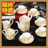 下午茶茶具含茶壺咖啡杯組合-6人金碧奢華歐式高檔陶瓷茶具69g67【獨家進口】【米蘭精品】
