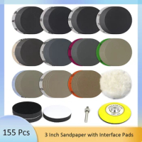 155 Pcs 3 Inch Sanding Discs Wet and Dry Hook and Loop Silicon Carbide 400-4000 Grits Sandpaper for Drill Grinder Rotary Tools