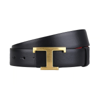 TOD S T Timeless金字 T LOGO牛皮金屬扣式雙面皮帶(寬版/黑x紅)