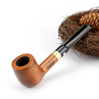 Classic Straight Smoking Pipe 9mm Filter Rose Wood Pipe Handmade Gold Ring Tobacco Pipe Smoke Pipe Accessory