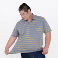 【伊雅】加大尺碼 台灣製 麻灰橘條紋吸濕排汗彈性POLO衫(MAXON男裝)