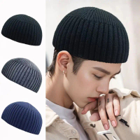 Thick knitted cotton beanie hat for men, can be worn like a skullcap.Autumn and winter fur hats, sui