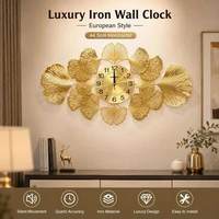 TaffHOME Jam Dinding Quartz Iron Luxury European Style 45cm - 26002 Golden Horizontal Gold