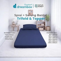 Quantum Dreambox Sprei Set Trifold dan Topper - Zoma Katun Korea Polos Green 160 x 200