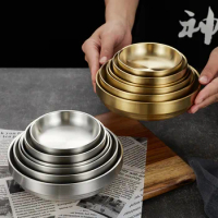 Double Gold & Silver Kimchi Saucer 304 Stainless Steel Korean Cuisine Coleslaw, Cold Noodle Seasonin