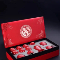 Chinese Style Red Ceramic Tea Set Home Kung Fu Black Tea Da Hong Pao Teaware Wedding Gift Boxed Wedding Free Shipping