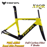 TRIFOX Bicycle Full Carbon Road Bike Frame X8QR 48 / 51 / 54 / 56cm Yellow / Red V Brake Glossy 700x25C DI2 &amp; Mechanical